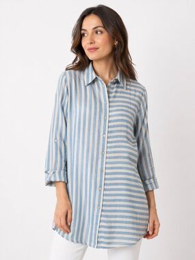 Tahari ($130) Linen Blend Button-Up Tunic - PTP 22